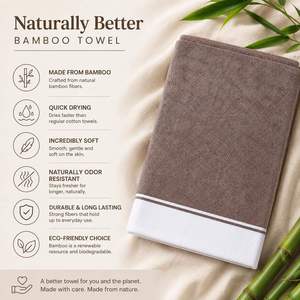 Mocha Brown <b>Bamboo</b> Bath Towel Woven Texture White Border Soft Absorbent Quick Dry Bath <b>Sheet</b> for Spa Hotel Gym Travel - Product Image 5