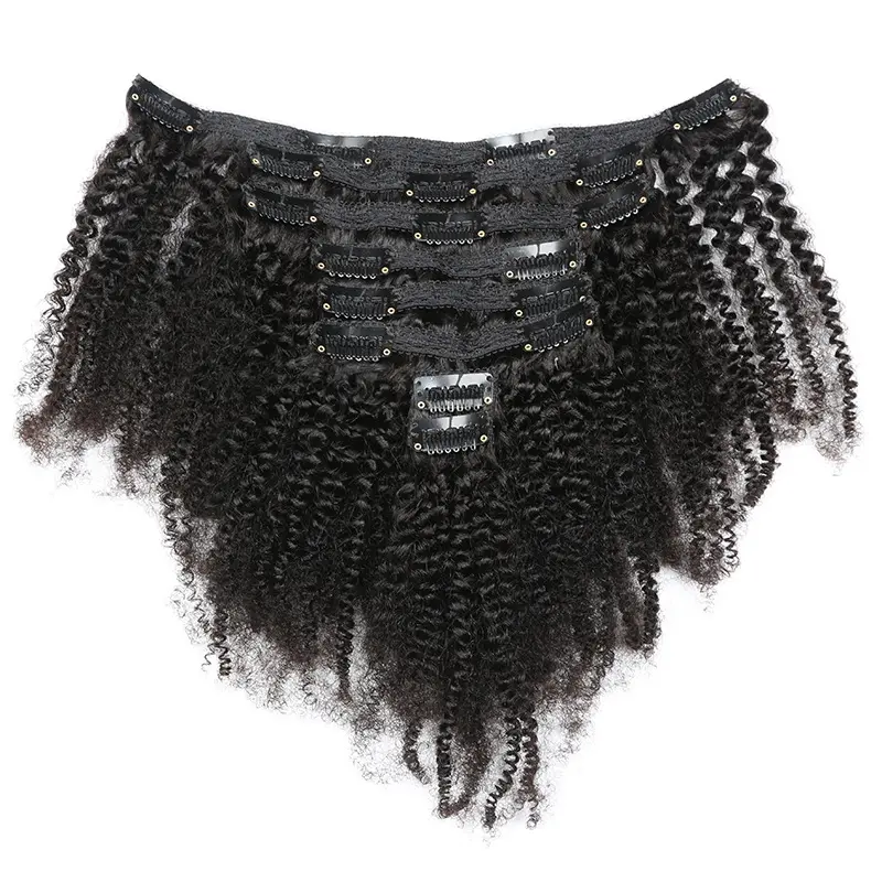 Afro Kinky Curl Drawstring Clip in Human Hair Extensions African American Hair Extension Human Clip in Hair Extensions