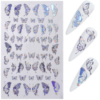 Autocollant 3D Papillon pour Ongles, Design Laser Or et Argent, Prix de Gros Usine, Accessoire Tendance pour Nail Art, Sticker Stéréo pour Ongles