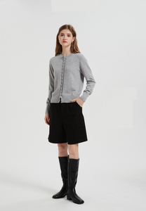 Cardigan corto in lana Merino lavorato a <span class=keywords><strong>maglia</strong></span> grigio anni 120 con bottoni da <span class=keywords><strong>donna</strong></span> a vita alta maglione corto ampio lavorato a <span class=keywords><strong>maglia</strong></span> da <span class=keywords><strong>donna</strong></span> - Product Image 2
