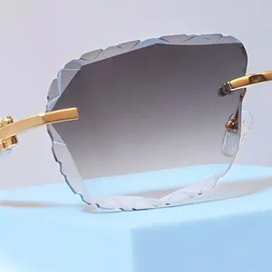 2022 العلامة التجارية الفاخرة الرجال العصرية نظارات شمسية الجاموس القرن الأزياء بدون شفة النظارات الشمسية