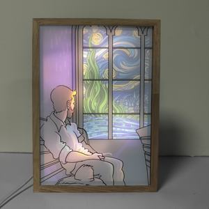 Luz nocturna <span class=keywords><strong>3D</strong></span> personalizada, lámpara de MARCO DE ARTE LED creativa, Marco de imagen, atmósfera de sombra de sol, marco de madera luminoso, lámpara de pintura