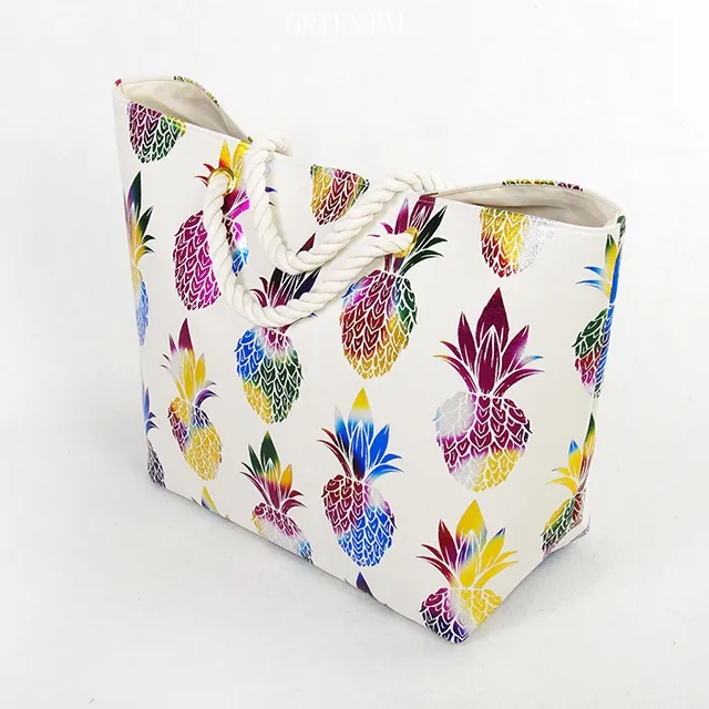 Bags For Women Wholesale Colorful Women Canvas Tote Beach Bag White Colorful Pineapple Summer Tote Bags For Women Handbag