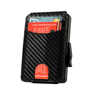 Casekey Wholesale Factory Carbon Fiber Credit Card <b>Holder</b> Case RFID Slim Bifold Front Pocket <b>Wallet</b> Aluminum Pop-Up Card Ejector - Product Image 4