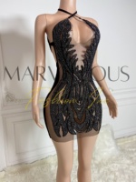 Robe de soirée sexy pour femme MF, best-seller, en velours respirant, dos nu, longueur thé, ornée de strass, style halter, en stock, pour bal et fête