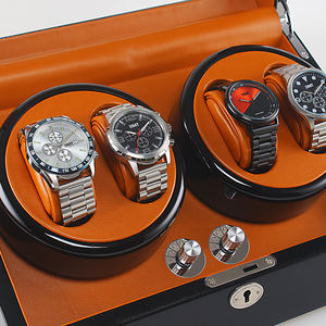 ブラックエクステリアとブラウンインテリアパッケージラグジュアリーウォッチディスプレイワインダーボックス4.0自動ウォッチワインダー - Product Image 5