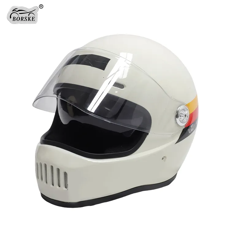 BORSKE Venta al por mayor Protección anticaída Casco de motocicleta Casco integral con gafas de doble capa