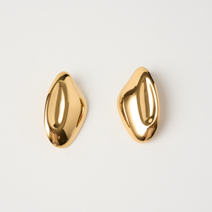 Waterproof Trendy <strong>Chunky</strong> Oval Design 18K Plated Stainless Steel Simple Stud <strong>Earrings</strong> - Product Image 2