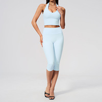 Ensemble de yoga Capri personnalisé de haute qualité pour femmes, ensemble de yoga brossé couleur amande, débardeur court et legging taille haute pour le fitness féminin
