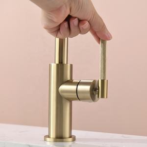 Robinet de lavabo industriel en laiton doré brossé, entièrement en cuivre, robinet de toilette, mélangeur de salle de bain - Product Image 6