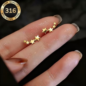 Boucles d'oreilles étoile à cinq branches en acier inoxydable 316 pour filles, style INS, en acier titane, pour l'Europe et les États-Unis - Product Image 1