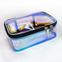 Trousse de Maquillage Imperméable à Fermeture Éclair en PVC Écologique avec Motif Logo Laser Holographique Tendance