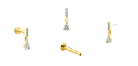 Métal éternel 14K or massif Zircon à la mode larme Dangle Cartilage Push-In griffe réglage Piercing bijoux nouveau Style