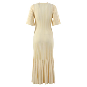 Vestido de Punto Ajustado para Mujer, Vestidos Casuales de Verano, Nuevo Estilo Francés, Elegante, de una Pieza, Natural - Product Image 5