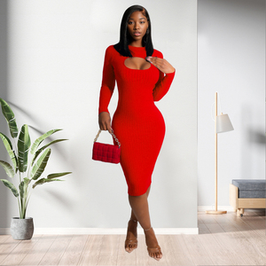 เดรสไหมพรมสีพื้นแบบลำลองคุณภาพสูง ทรงเข้ารูป ดีไซน์เว้าช่วงเอว แฟชั่นสำหรับผู้หญิง เอวทรงธรรมชาติ เป็นมิตรต่อสิ่งแวดล้อม - Product Image 3