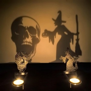 Support de bougie décoratif Halloween Shadow Caster - Crâne et sorcière - Product Image 1