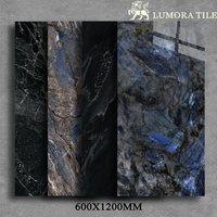 Carrelage en porcelaine effet marbre bleu lapis-lazuli naturel 600x1200mm 24x48 pouces, finition brillante, pour murs et sols, idéal pour la décoration de villas de luxe