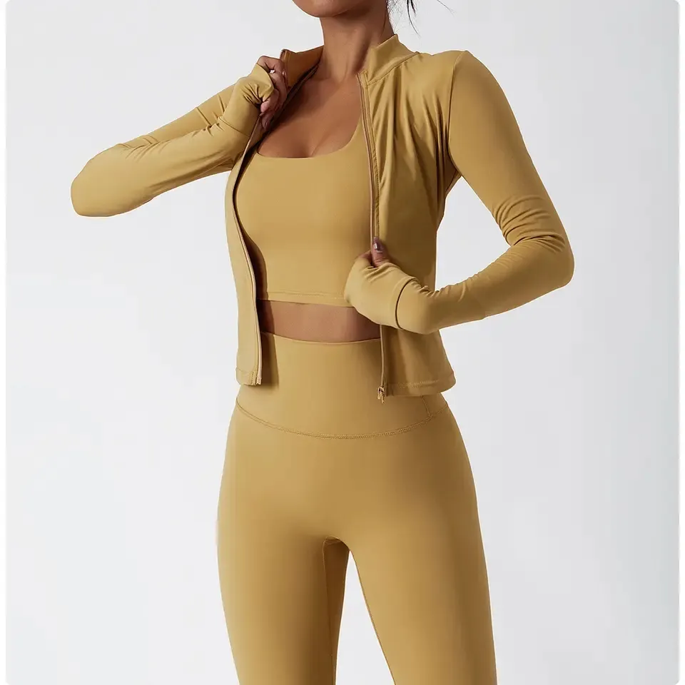 OEM Odmnude Feeling Combinaison de yoga à manches longues avec fermeture éclair pour femme, vêtements de sport, veste à fermeture éclair pour entraînement