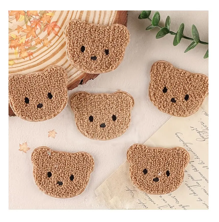 Wholesale Cute Cartoon Embroidery Iron on 3M Glue Adhesive Woven Fabric Bear Design Chenille Patch for child