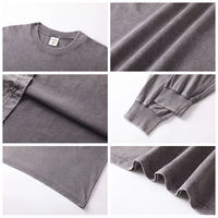 T-shirt à manches longues en coton pur 235g, style streetwear, noir délavé, pour adolescents, jeunes, automne-hiver, effet délavé à l'acide, pour garçons et filles
