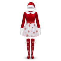 Costume de Père Noël en velours rouge pour femme, robe en tulle à flocons de neige, col en fourrure pelucheuse, chapeau, gants, chaussettes à pompons, ensemble de 5 pièces