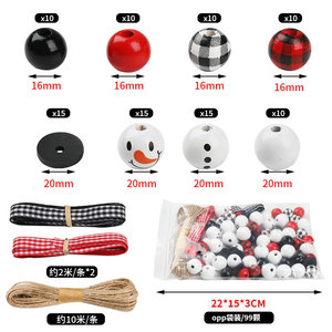 Ensemble de perles en bois bonhomme de neige de Noël, 95 pièces avec corde en chanvre pour décoration d'arbre DIY - Product Image 4