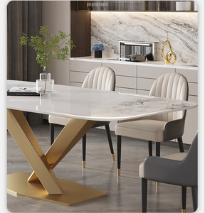 Mesa de banquete de estilo italiano <span class=keywords><strong>en</strong></span> forma de X, mesa de comedor <span class=keywords><strong>Pandora</strong></span> Rock Slate con base de metal personalizada - Product Image 3