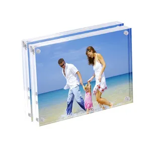 Freestanding foto com dois lados 20mm de espessura, sem moldura magnética personalizada 4x6 foto, moldura de acrílico transparente