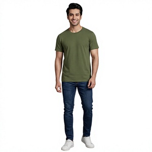 T-shirt pour homme à col rond, manches courtes, couleur unie, ample, grande taille, manches mi-longues, avec logo personnalisé brodé ou imprimé OEM - Product Image 1