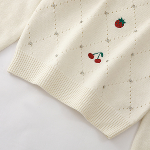 2024 Xu Hướng Mới Tùy Chỉnh Người Phụ Nữ Dài Tay Áo Hàng Đầu Crew Cổ Trắng Áo Thun Thêu Áo Len Với Kim Cương - Product Image 4