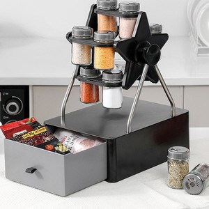 Étagère rotative pour épices de cuisine avec tiroir inférieur, support multifonctionnel pour bouteilles d'assaisonnements, pour utilisation sur comptoir - Product Image 5