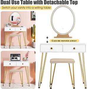 Juego de tocador con espejo LED desmontable y caja de maquillaje Muebles para el hogar Dormitorio Maquillaje Tocador Juego de Taburete de mesa - Product Image 4
