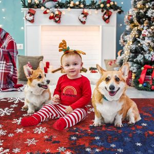 พรมลายคริสมาสต์8x10พรมเน้นแนวแอบสแตรก, พรมกันลื่นกันลื่นสำหรับตกแต่งวันหยุดที่ทันสมัยซักเครื่องได้สำหรับการใช้ชีวิต - Product Image 1