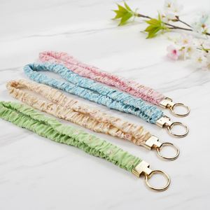 High-quality Retractable Keychain Holder Custom Cotton Satin UV Printed Cute Style Handmade Scrunchie Lanyard Embossing Hook - Product Image 1