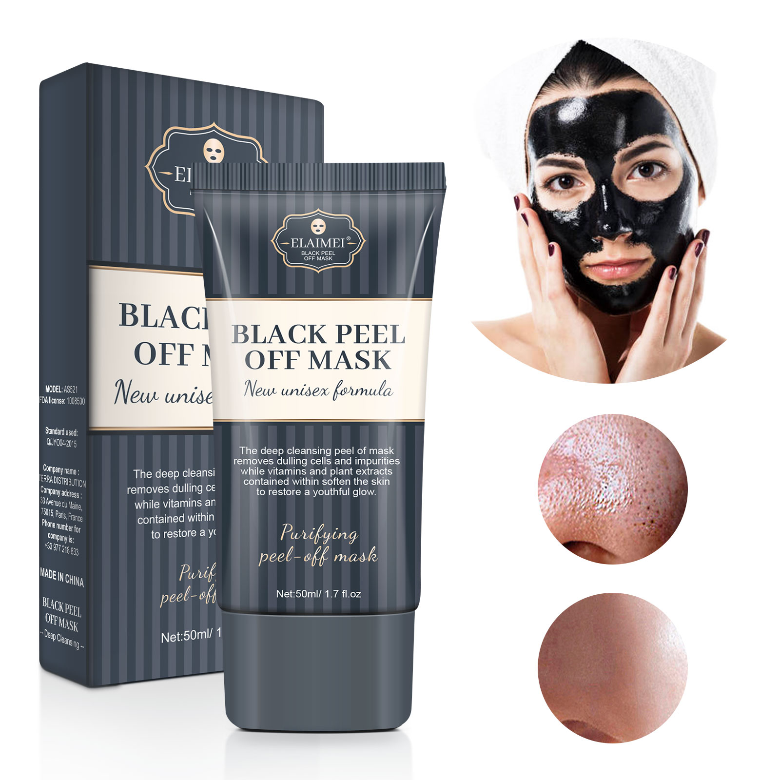 Elaimei Zwarte Peel Off Masker Comedondrukker Houtskool Masker