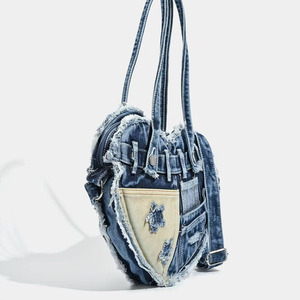 Vintage Denim Heart Design Handbag Single Shoulder Crossbody <b>Bag</b> Fashion Womens <b>Tote</b> <b>Bag</b> - Product Image 2