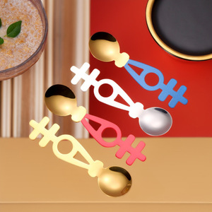 Cuillère créative en acier inoxydable, cuillère double bonheur de style chinois, cuillère ronde, cuillère à dessert de mariage, cuillère cadeau de mariage - Product Image 3
