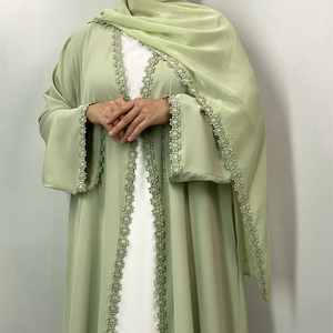 Abaya de Verano con Encaje y Hijab de Chifón a Juego, Conjunto de 2 Piezas, Vestido Modesto para Mujeres Musulmanas, Estilo Dubái, Nida Abaya 14820 # - Product Image 4