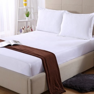Bán Buôn Khách Sạn Dệt 100% Cotton Trắng Sateen Dệt 200TC 300TC Bộ Đồ Giường Đặt Nhiều Màu Trắng Đồng Bằng Khách Sạn Được Trang Bị Tấm Ga Trải Giường - Product Image 6