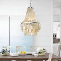Lustre de luxe Empire en coquillages, pour villa, grand hall, design en coquillages naturels de Capiz et fer forgé, E14 LED, lampe suspendue vintage