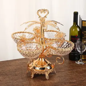 2024 New Arrival Turkish Metal Snack Serving Dish with Leg Decorations Gold Dry Fruit Tray for Home PC Patterned Food Plates