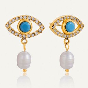Pendientes de Moda con Colgante de Perlas Naturales y Acero Inoxidable Chapado en Oro de 18K, Joyería Minimalista <span class=keywords><strong>para</strong></span> Mujer, <span class=keywords><strong>para</strong></span> Todos - Product Image 3