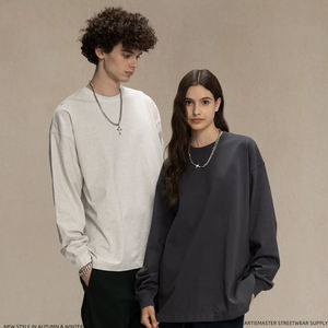 Nueva llegada de los hombres de alta calidad de algodón de talla grande O-cuello Camisetas Logotipo personalizado Unisex Manga larga Ropa de calle Camisas - Product Image 3