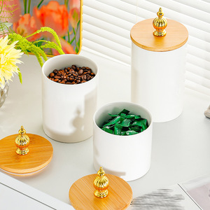 Ceramic Storage <b>Jar</b> <b>With</b> Wooden <b>Lid</b> 501-800Ml <b>Large</b> Capacity For Spices Coffee Sugar Food - Product Image 2