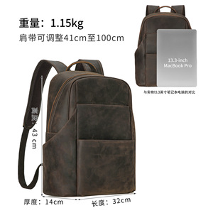 Dujiang Genuine Leather <b>Backpack</b> <b>Large</b> Capacity Laptop Compartment Unisex Business Travel Bag - Product Image 5