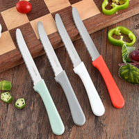 Ensemble de 6 couteaux à steak dentelés en acier inoxydable, couteaux utilitaires, manche en plastique coloré, emballage sous blister