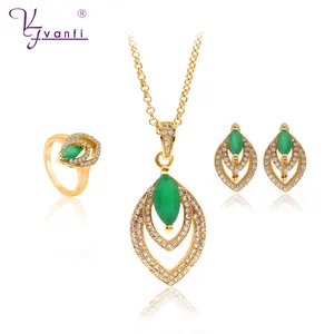 VANFI Fashion Zircon Gold Plated Morocco Green Stone Jewelry Set