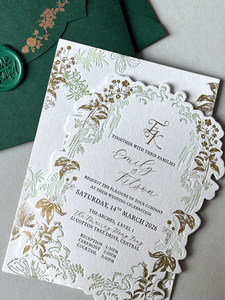 Exquisitas Tarjetas de Invitación de Boda de Papel de Arte con Tapa Dura y Grabado en Color, con Juego de Sobres para Celebración de Matrimonio - Product Image 2