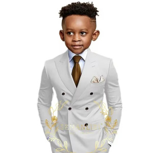 Ensemble de costume décontracté 2 pièces pour garçons : <span class=keywords><strong>Blazer</strong></span> croisé avec chemise blanche et cravate noire pour fête d'anniversaire de garçon d'honneur - Product Image 5
