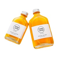 Botol Kaca Mini Pocket Spirit Flat 50ml 100ml 200ml 250ml 350ml 500ml untuk Jus, Susu, Minuman Keras, dengan Label Stiker dan Tutup Perak